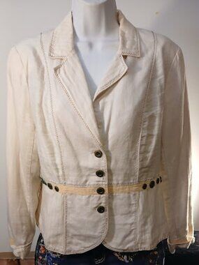 Chicos Sz10 creme patchwork linen jacket lightweight